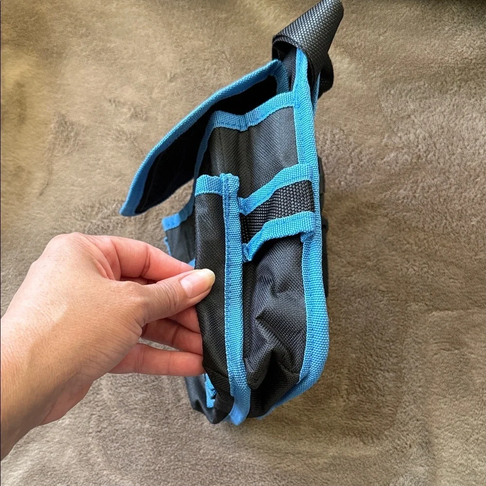blue and black tool bag
